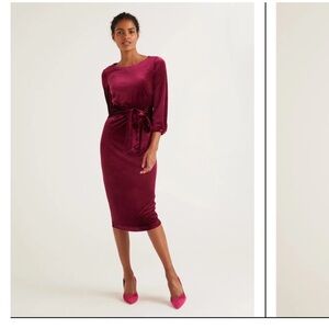 Boden Rich Burgundy Long Sleeve Velvet Dress